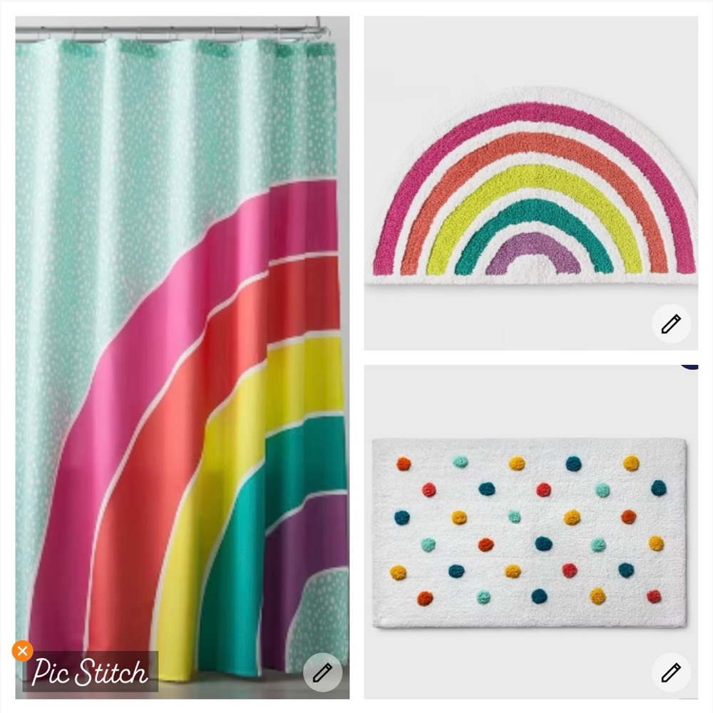 Pillowfort Rainbow Shower Curtain and Bath Mat Set - Multicolor